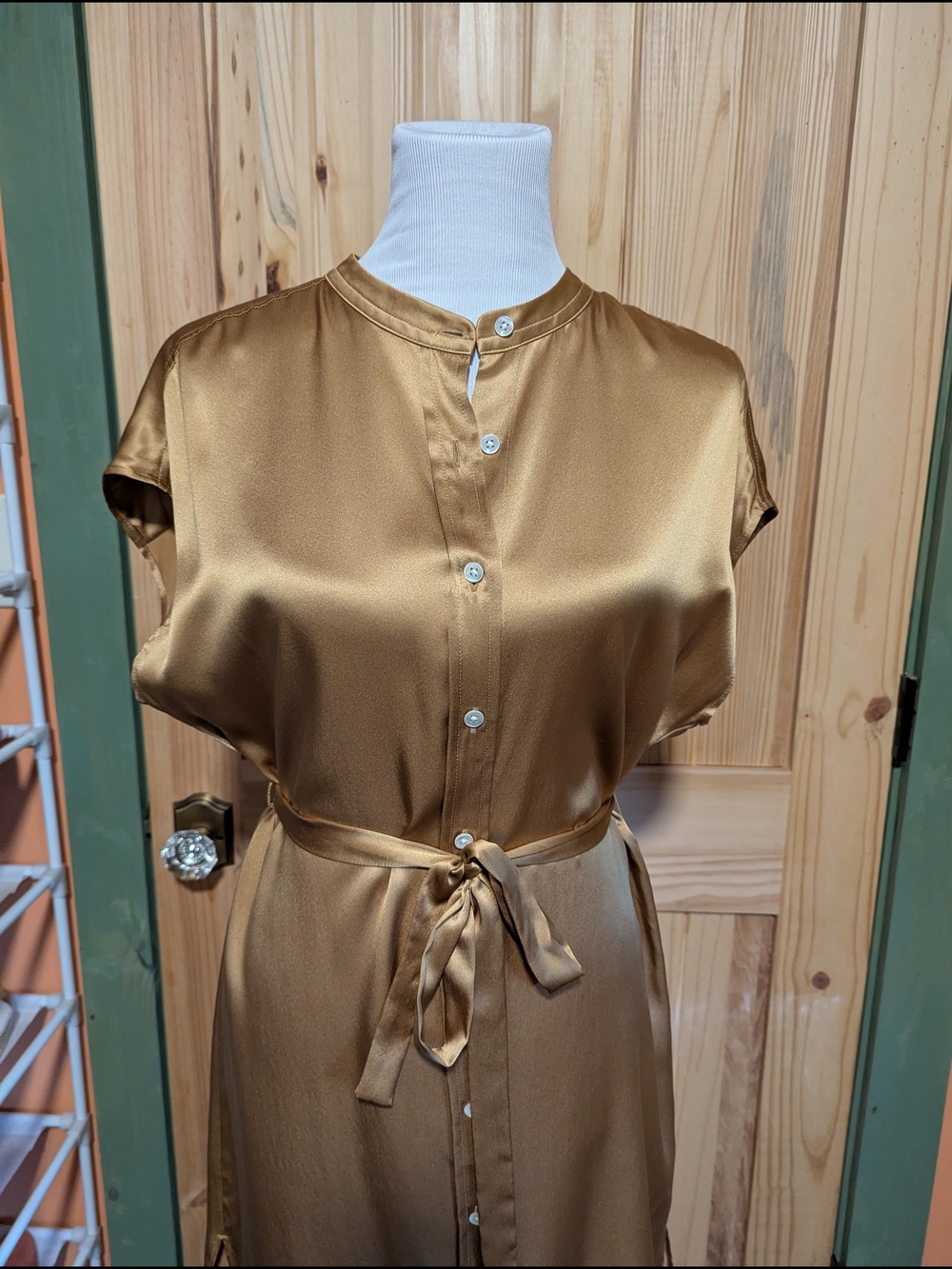 Banana Republic Gold 100% Silk Midi Button Down Dress Small